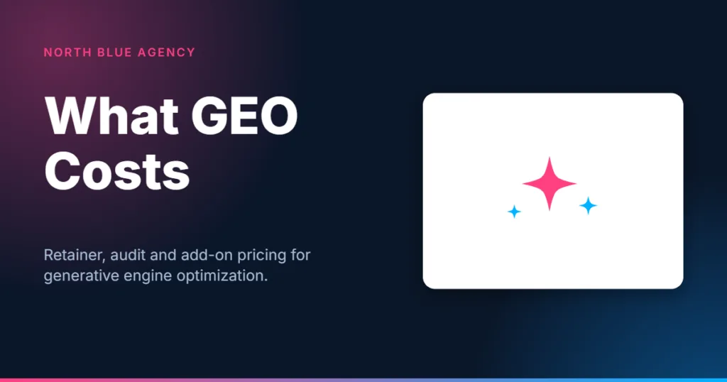 North Blue Agency card: What GEO Costs, retainer, audit and add-on pricing for generative engine optimization